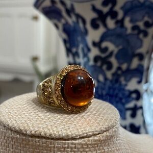 Joan Rivers Gold-Tone Amber Cabochon Statement Ring